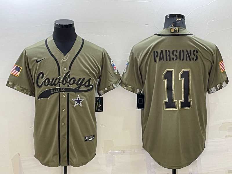 Men%27s Dallas Cowboys #11 Micah Parsons 2022 Olive Salute to Service Cool Base Stitched Baseball Jersey
